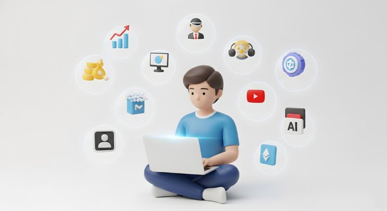 صورة شخص يعمل على اللابتوب لربح المال