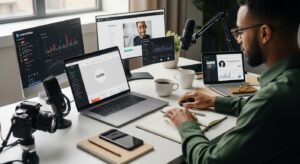 رجل يقوم ببناء علامته التجارية على اللابتوب